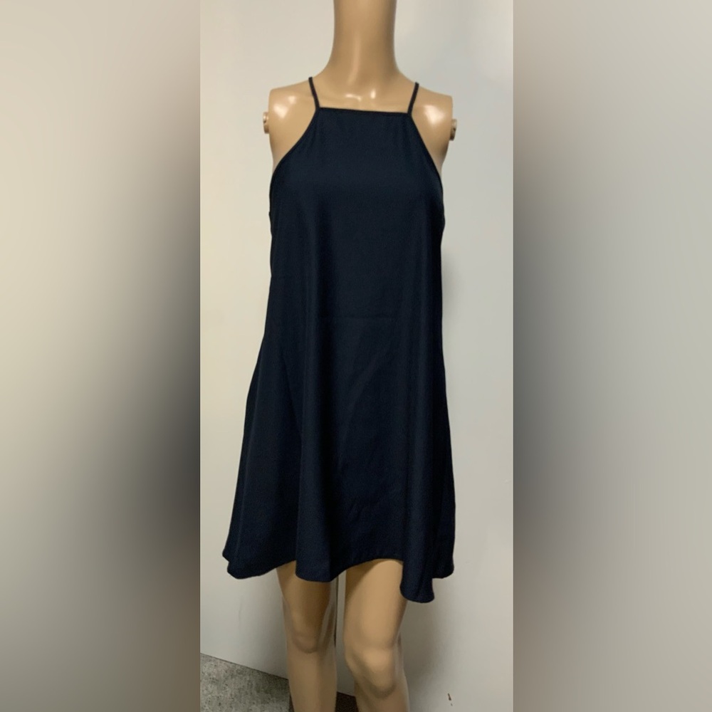 Elegant Navy Sleeveless Dress - size small - check out the back!